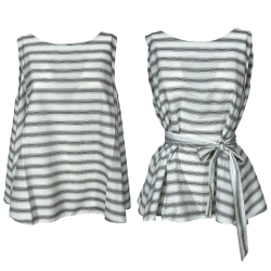 TREBARRABI top donna svasata bianco righe nero/grigio CASSIA STRIPE MADE IN ITALY