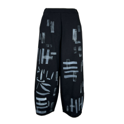 TADASHI pantalone donna felpa garzata nero stampa a mano bianca ovetto P355091S STAMPA MADE IN ITALY