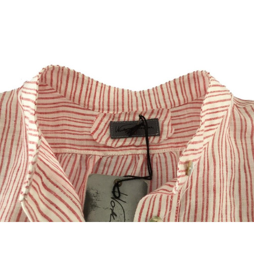 WORKING OVERTIME red white striped blouse women 100% linen MADE IN ITALY