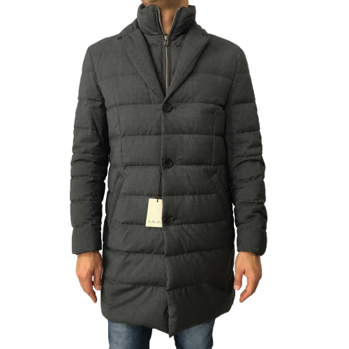 LUIGI BIANCHI MANTOVA gray coat with bib 100% wool filling 90% down 10% feathers