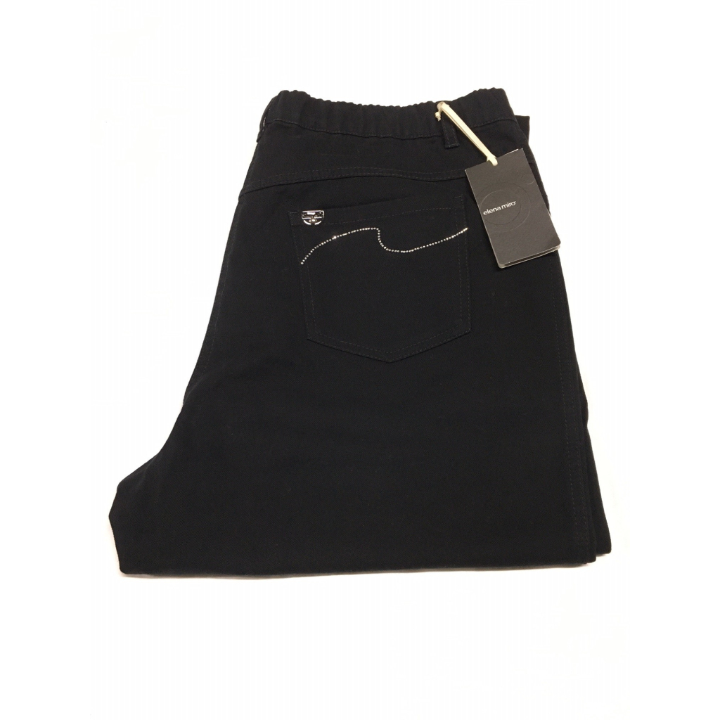 ELENA MIRÒ woman trousers with elastic waist, black, applications on the back pockets, 98% cotton 2% elastane