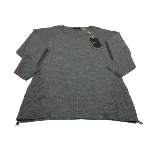 ELENA MIRO' knitted gray women's round neck with side zip 100% wool