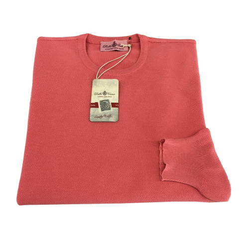 DELLA CIANA man crew neck sweater, coral color 100% cotton MADE IN ITALY