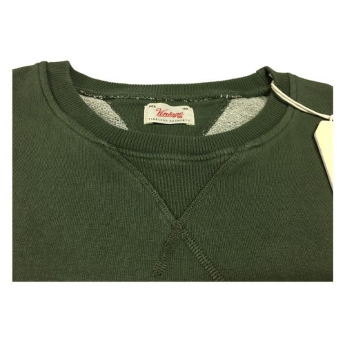 VINTAGE 55 felpa uomo verde garzata 100% cotone vestibilità slim