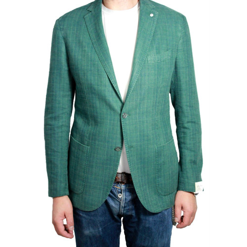 L.B.M 1911 giacca uomo sfoderata quadri verde 60% cotone 40% lino