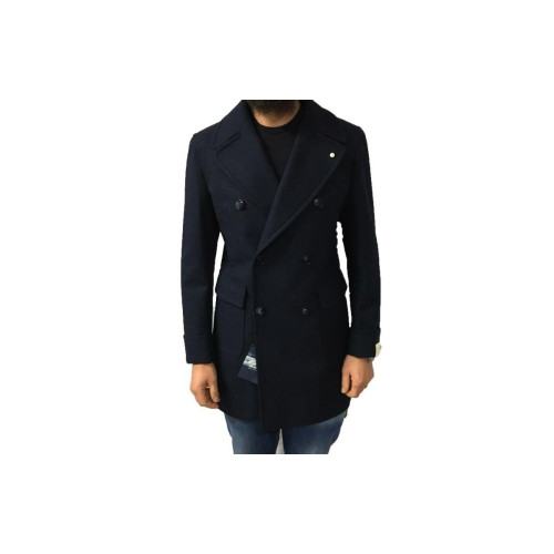 LUIGI BIANCHI MANTOVA cappotto uomo doppiopetto con martingala dietro, colore blu mélange