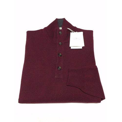 DELLA CIANA  knit man with buttons, burgundy, gray interior neck 80% wool 20% cashmere MADE IN ITALY