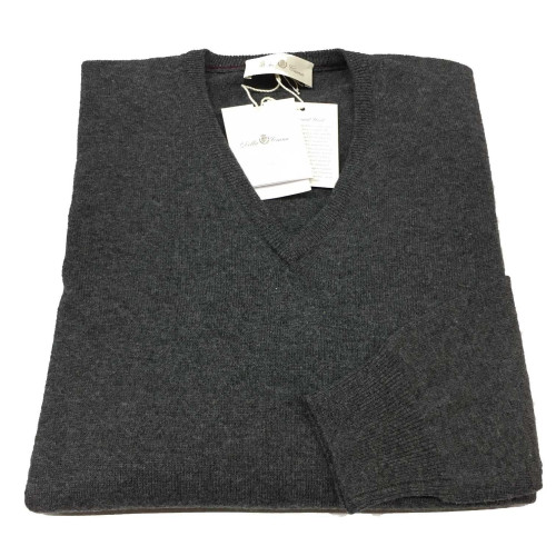 DELLA CIANA maglia uomo a V antracite 80% lana 20% cashmere MADE IN ITALY 