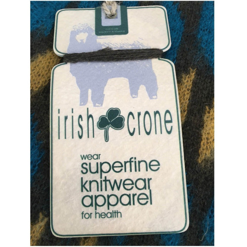 IRISH CRONE maglia da uomo, collo a V, fantasia petrolio/moro/senape  MADE IN ITALY