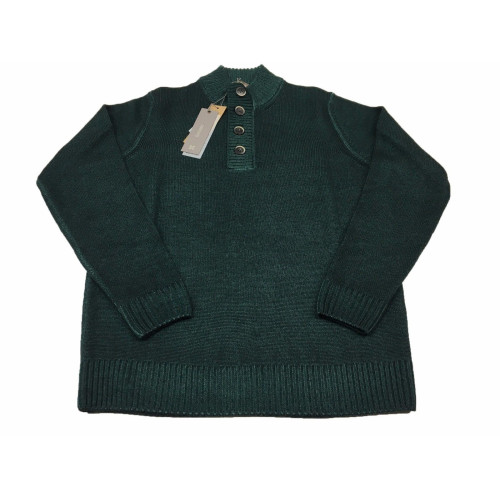 FERRANTE maglia uomo collo con bottoni verde TINTO FREDDO 100% lana MADE IN ITALY