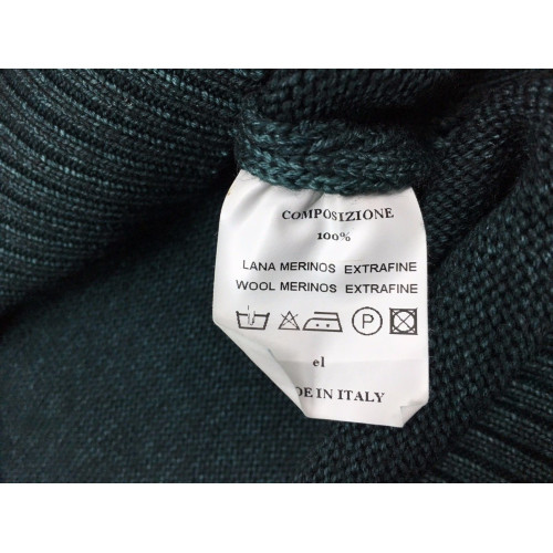 FERRANTE maglia uomo collo con bottoni verde TINTO FREDDO 100% lana MADE IN ITALY