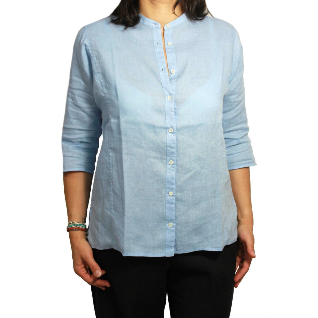 ASPESI camicia celeste donna collo coreano 100% lino mod H726
