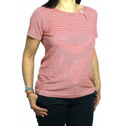  ASPESI white / red striped woman t-shirt 58% linen MADE IN ITALY