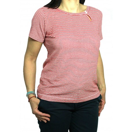 ASPESI t-shirt donna rigata bianco/rosso 58% lino MADE IN ITALY