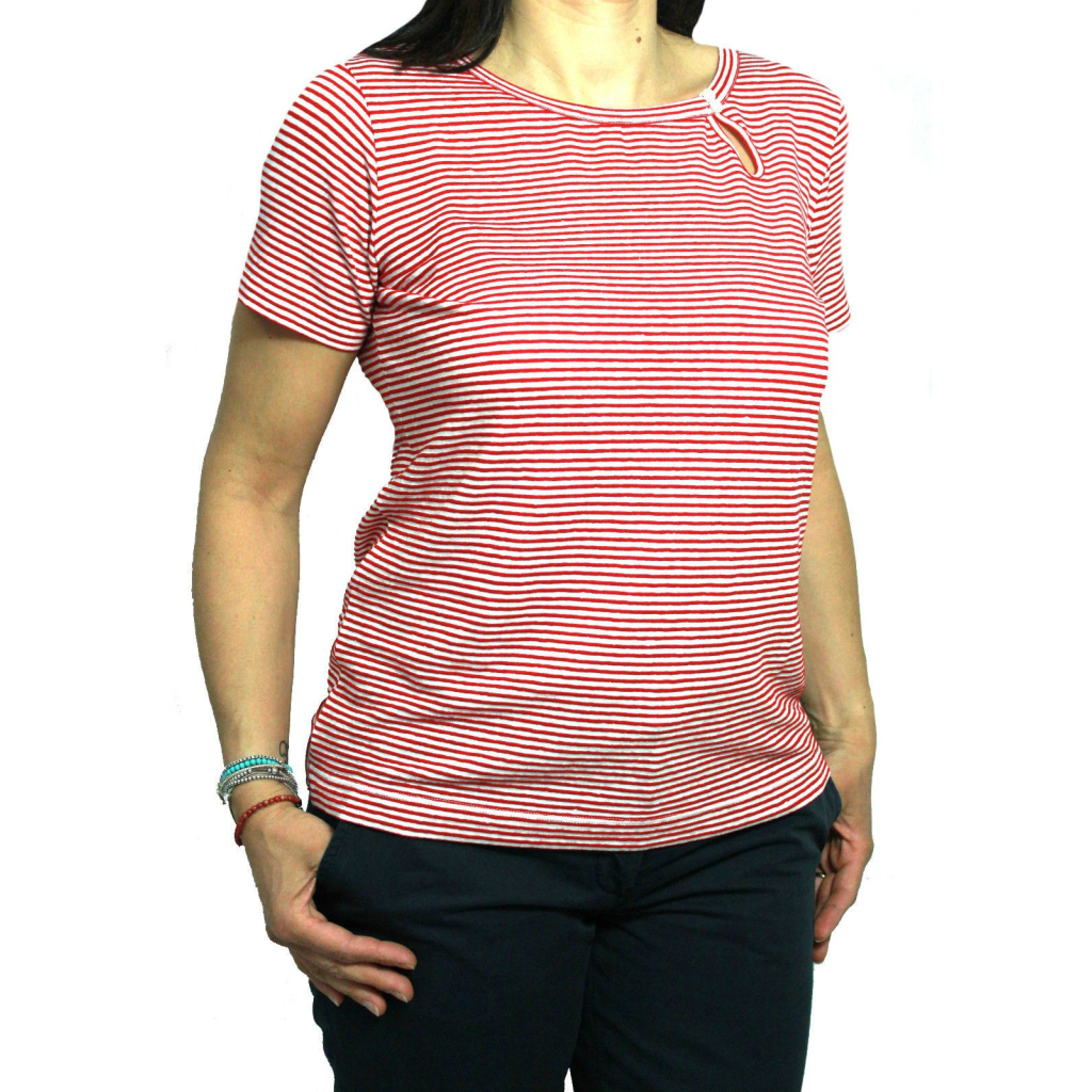 ASPESI white / red striped woman t-shirt 58% linen MADE IN ITALY ASPESI white / red striped woman t-shirt 58% linen MADE IN ITALY