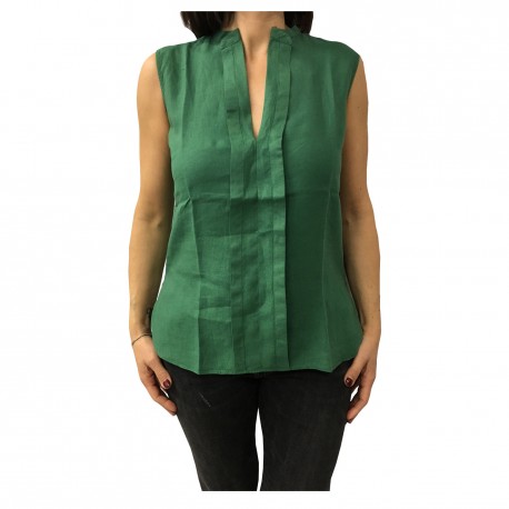 ASPESI camicia donna senza maniche verde mod H805 C195 100% lino vest. regolare