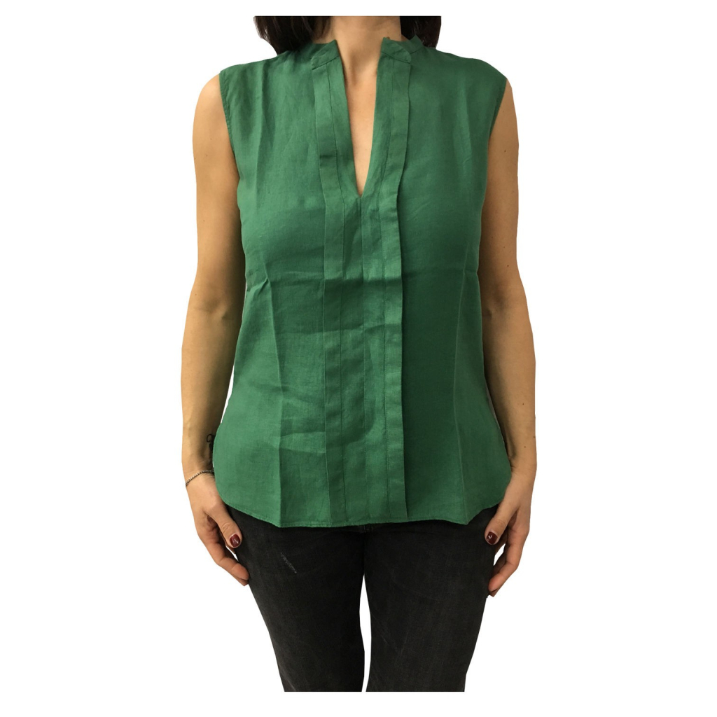ASPESI camicia donna senza maniche verde mod H805 C195 100% lino vest. regolare ASPESI camicia donna senza maniche verde mod H805 C195 100% lino vest. regolare