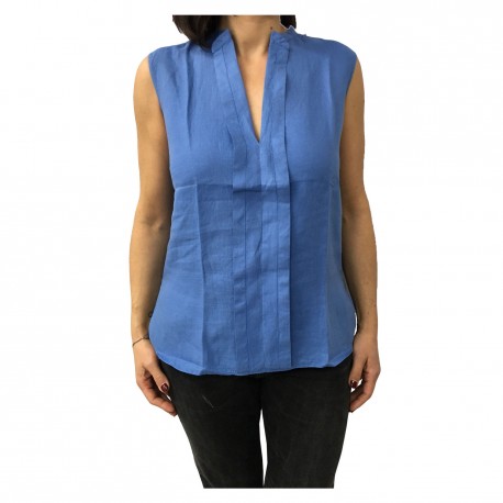 ASPESI camicia donna senza maniche azzurra mod H805 C195 100%lino vest. regolare