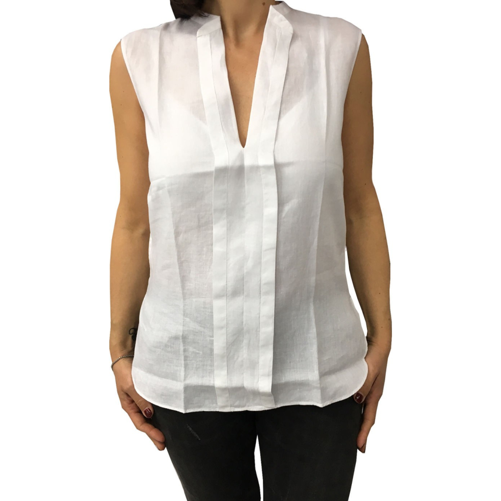 ASPESI camicia donna senza maniche bianco mod H805 C195 100% lino vest. regolare