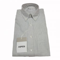 ASPESI camicia uomo mod B.D.MAGRA tessuto oxford bianco riga grigia 100% cotone