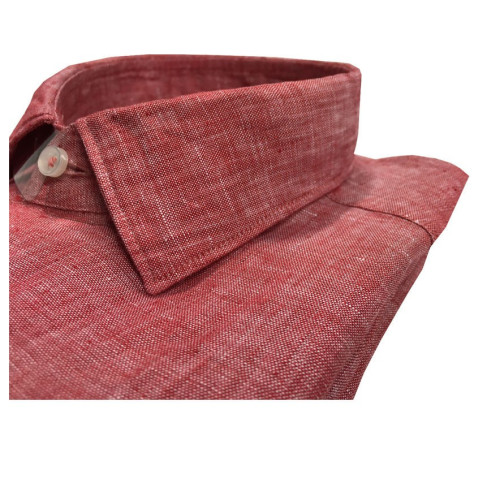 ICON LAB 1961 camicia uomo rosso fiammato manica lunga 100% lino vestibiità slim