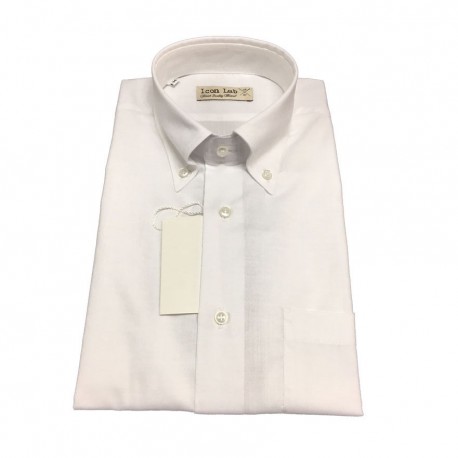 ICON LAB 1961 camicia uomo mezza manica bianco fiammato cotone vest. regolare