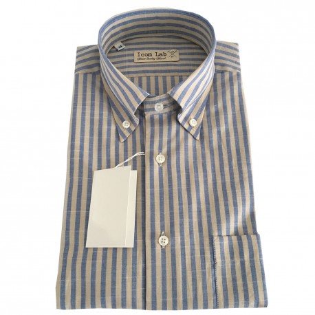 ICON LAB 1961 camicia uomo mezza manica Righe celeste/ecrù 100%cotone regular