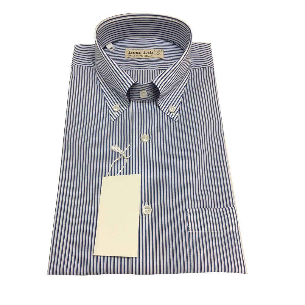 ICON LAB 1961 camicia uomo mezza manica Righe bianco/blu 100%cotone regular ICON LAB 1961 camicia uomo mezza manica Righe bianco/blu 100%cotone regular