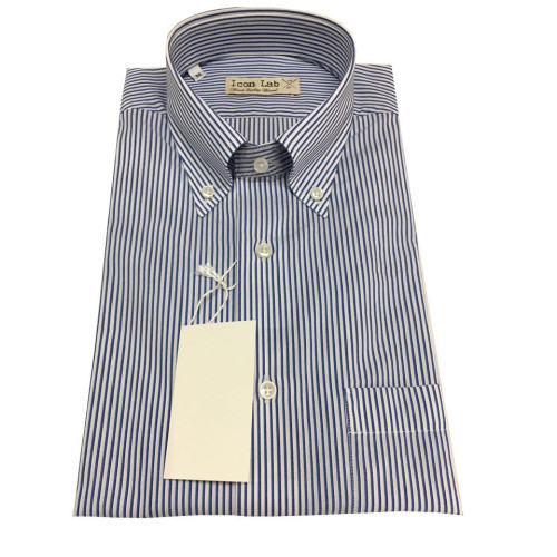 ICON LAB 1961 camicia uomo mezza manica Righe bianco/blu 100%cotone regular