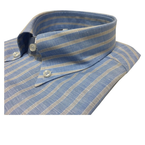 ICON LAB 1961 man's half sleeve shirt  lines 58% linen 42% coton