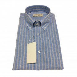 ICON LAB 1961 camicia uomo mezza manica Righe celeste/perla 58% lino 42% cotone