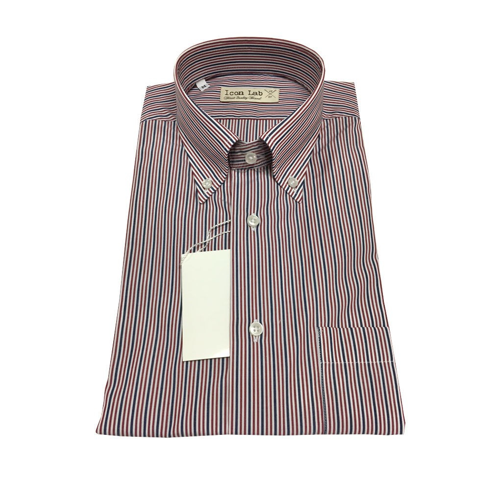 ICON LAB 1961 camicia uomo mezza manica Righe blu/bordeaux/bianco 100% cotone