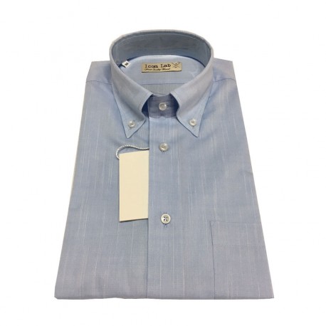 ICON LAB 1961 camicia uomo mezza manica celeste fiammata 100%cotone regular fit