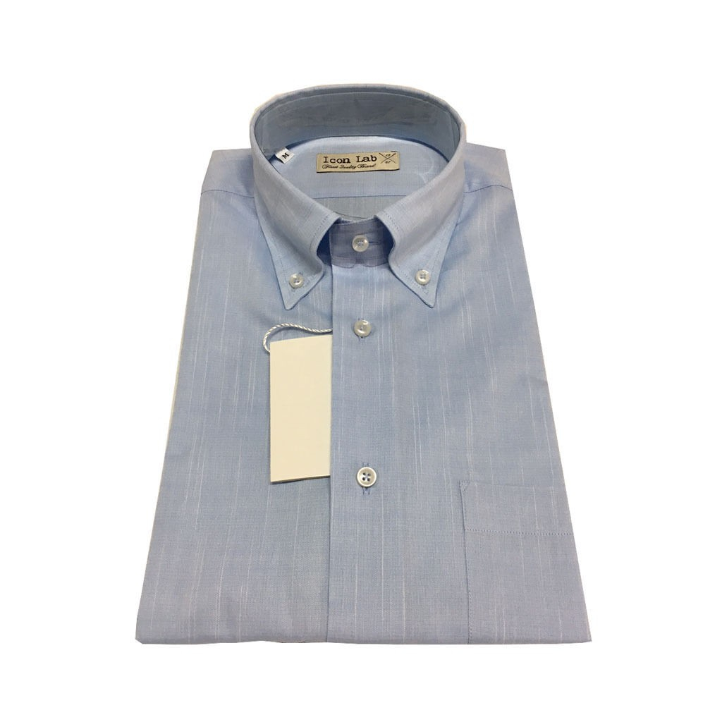 ICON LAB 1961 camicia uomo mezza manica celeste fiammata 100%cotone regular fit