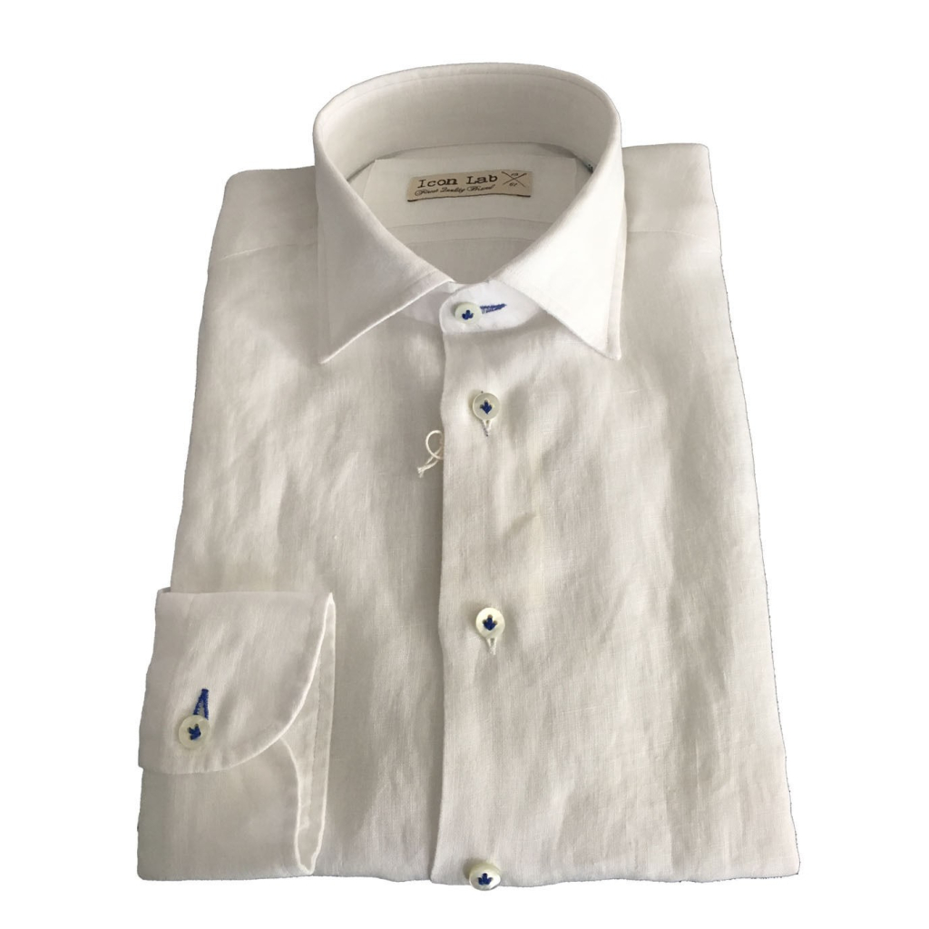 ICON LAB 1961 camicia uomo bianca manica lunga 100% lino regular slim asola colorata ICON LAB 1961 camicia uomo bianca manica lunga 100% lino regular slim asola colorata