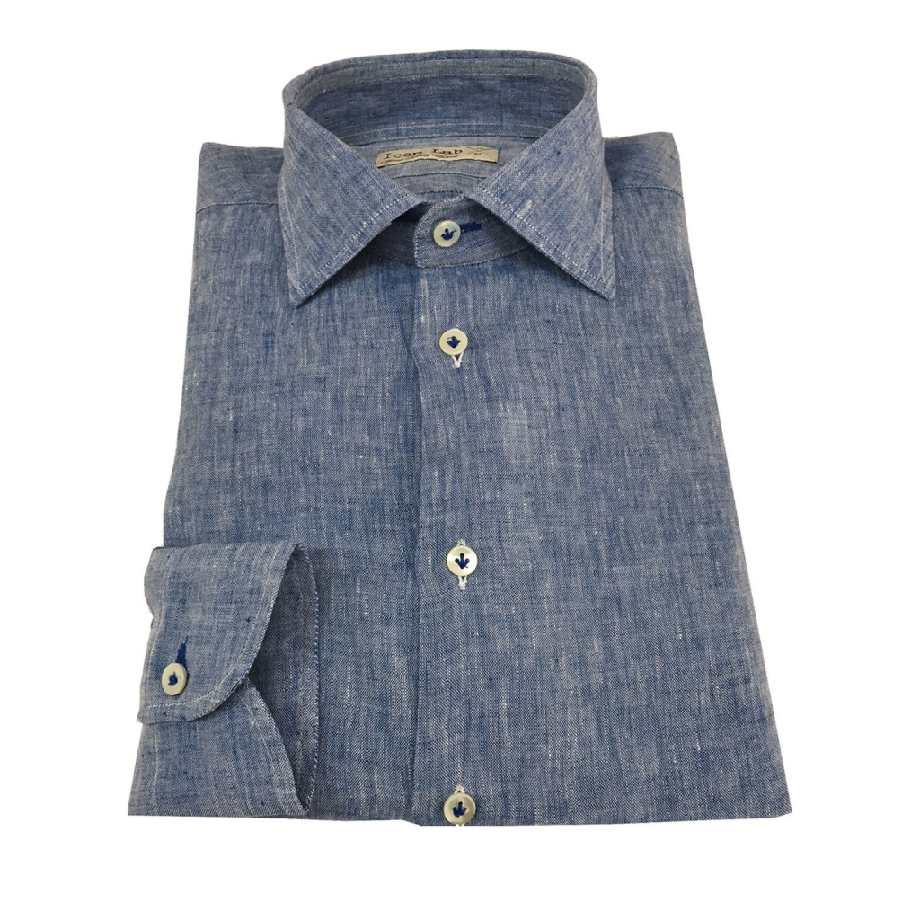 ICON LAB 1961 camicia uomo azzurro fiammato manica lunga 100% lino regular slim asola colorata ICON LAB 1961 camicia uomo azzurro fiammato manica lunga 100% lino regular slim asola colorata