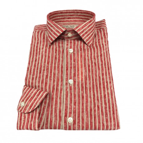 ICON LAB 1961 camicia uomo righe rosso/beige 50% lino 50% cotone REGULAR SLIM