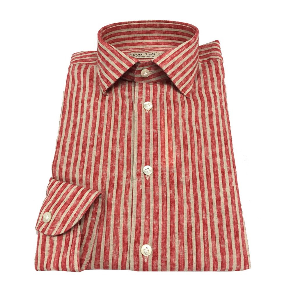 ICON LAB 1961 camicia uomo righe rosso/beige 50% lino 50% cotone REGULAR SLIM ICON LAB 1961 camicia uomo righe rosso/beige 50% lino 50% cotone REGULAR SLIM