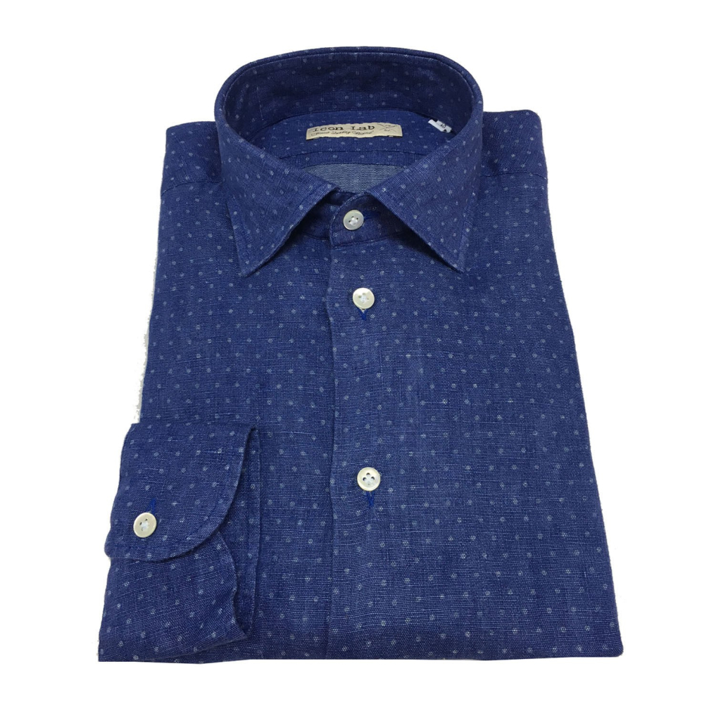 ICON LAB 1961 sleeve shirt long sleeve light blue pois ice 100% linen  