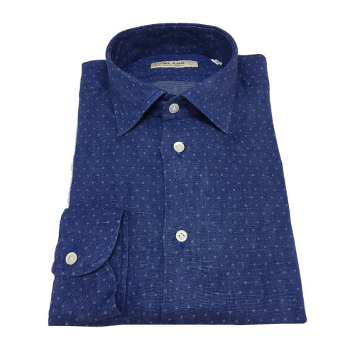ICON LAB 1961 sleeve shirt long sleeve light blue pois ice 100% linen  