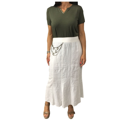 ELENA MIRO' long  skirt white 100% linen 