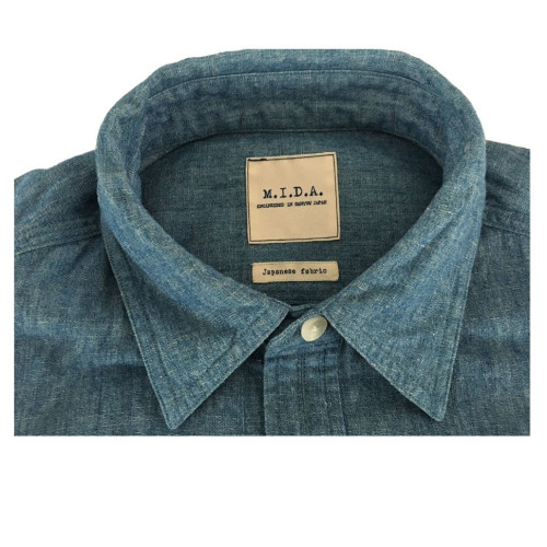 M.I.D.A camicia uomo manica lunga DENIM 75% cotone 25% lino JAPANESE FABRIC