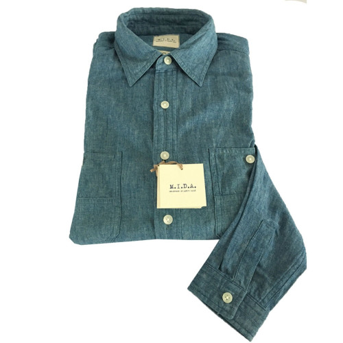 M.I.D.A camicia uomo manica lunga DENIM 75% cotone 25% lino JAPANESE FABRIC