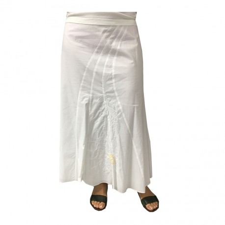 PERSONA by Marina Rinaldi white woman skirt with ecru applications, model LENTINA 100% cotton