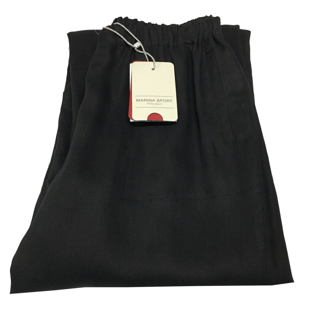 MARINA SPORT by Marina Rinaldi pantalone donna nero fondo cm 27 100% lino