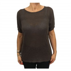 MARINA SPORT by Marina Rinaldi woman brown mesh half sleeve mod ADDETTO 60% linen 40% viscose