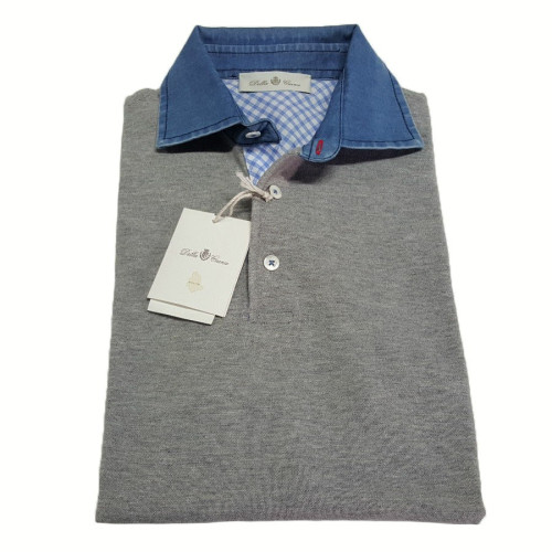 DELLA CIANA man polo half sleeve gray with jeans neck 100% cotton MADE IN ITALY