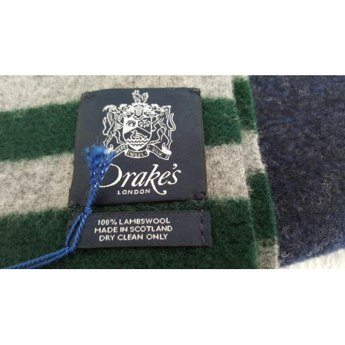 DRAKE'S LONDON sciarpa uomo blu/verde/grigio 100 %lana MADE IN SCOTLAND