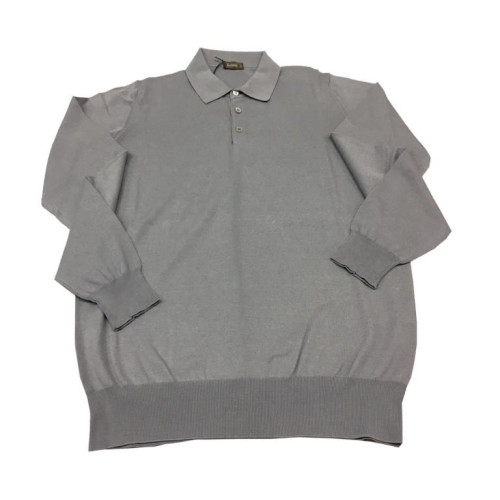 FERRANTE Pearl Grey long sleeve polo shirt with border 