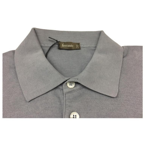 FERRANTE polo uomo manica lunga GRIGIO PERLA con bordo MADE IN ITALY